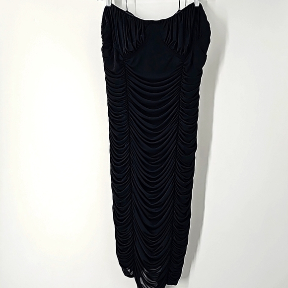 Express Rusched Mesh Strapless Sexy Lined Dress w Back Zipper Black - Picture 4 of 16